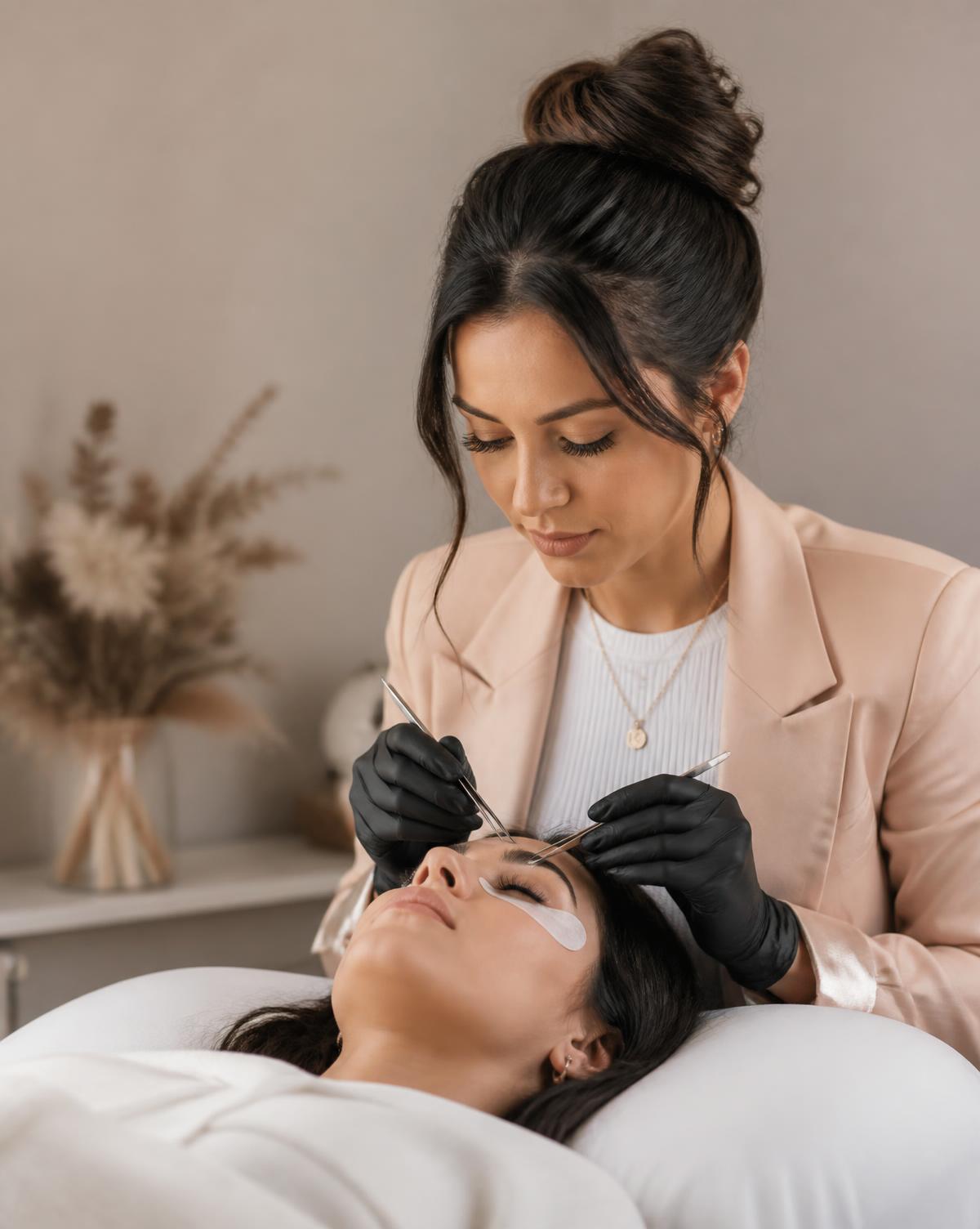 Lash stylist arbejder koncentreret med en kunde